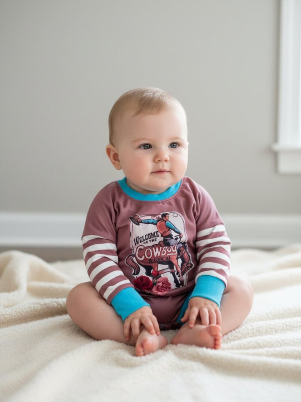 Baby Western Cowboy Ranch Onesie Pink Cowgirl Roses Boutique Outfit